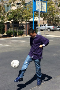 Abel shows his soccer skills.